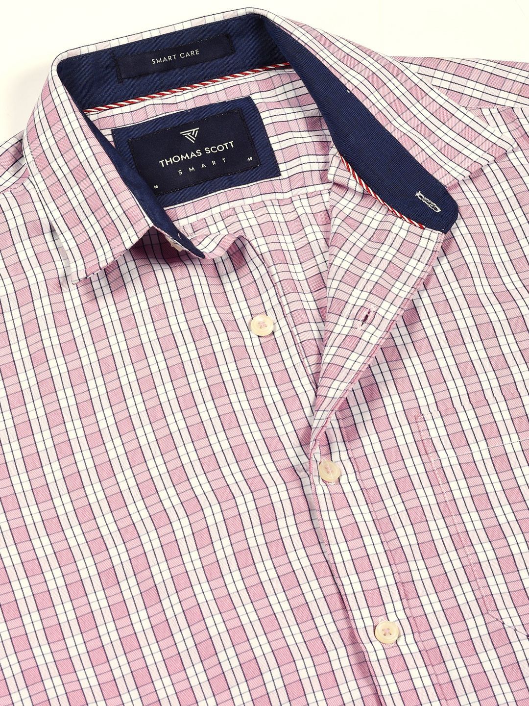 Thomas Scott Men Smart Spread Collar Tartan Checked Cotton Formal Shirt