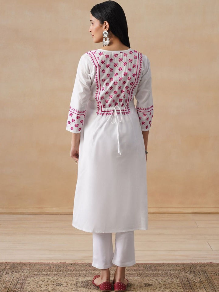 House of Chikankari Women Solid White Cotton A-Line Kurta