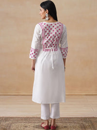 House of Chikankari Women Solid White Cotton A-Line Kurta