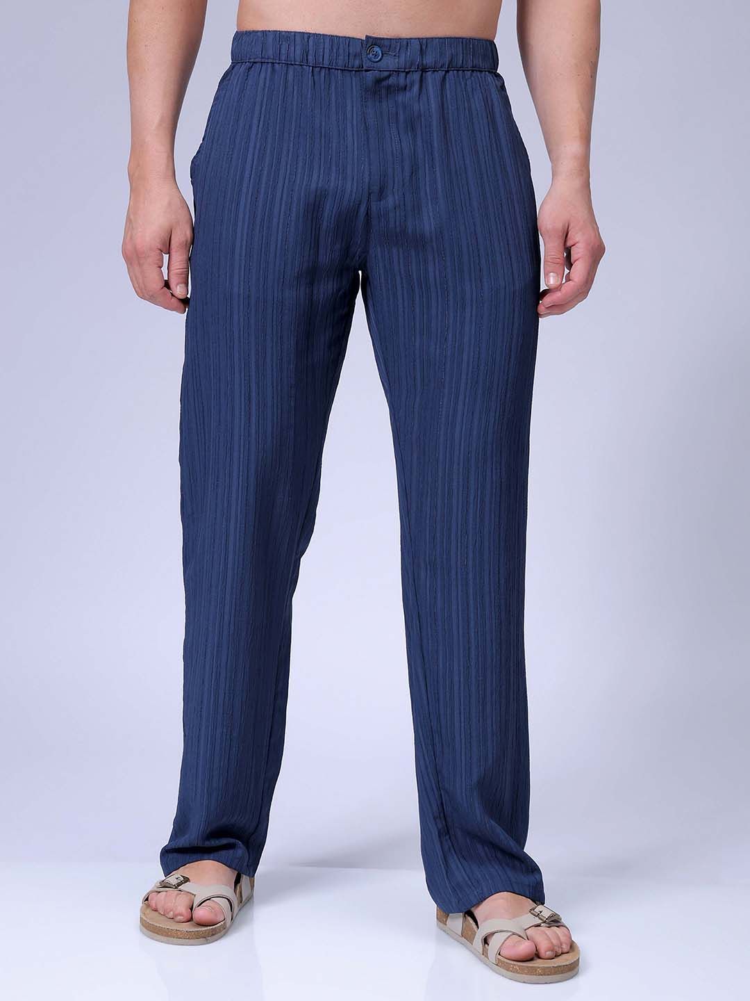 The Indian Garage Co Men Striped Loose Fit Mid-Rise Trousers