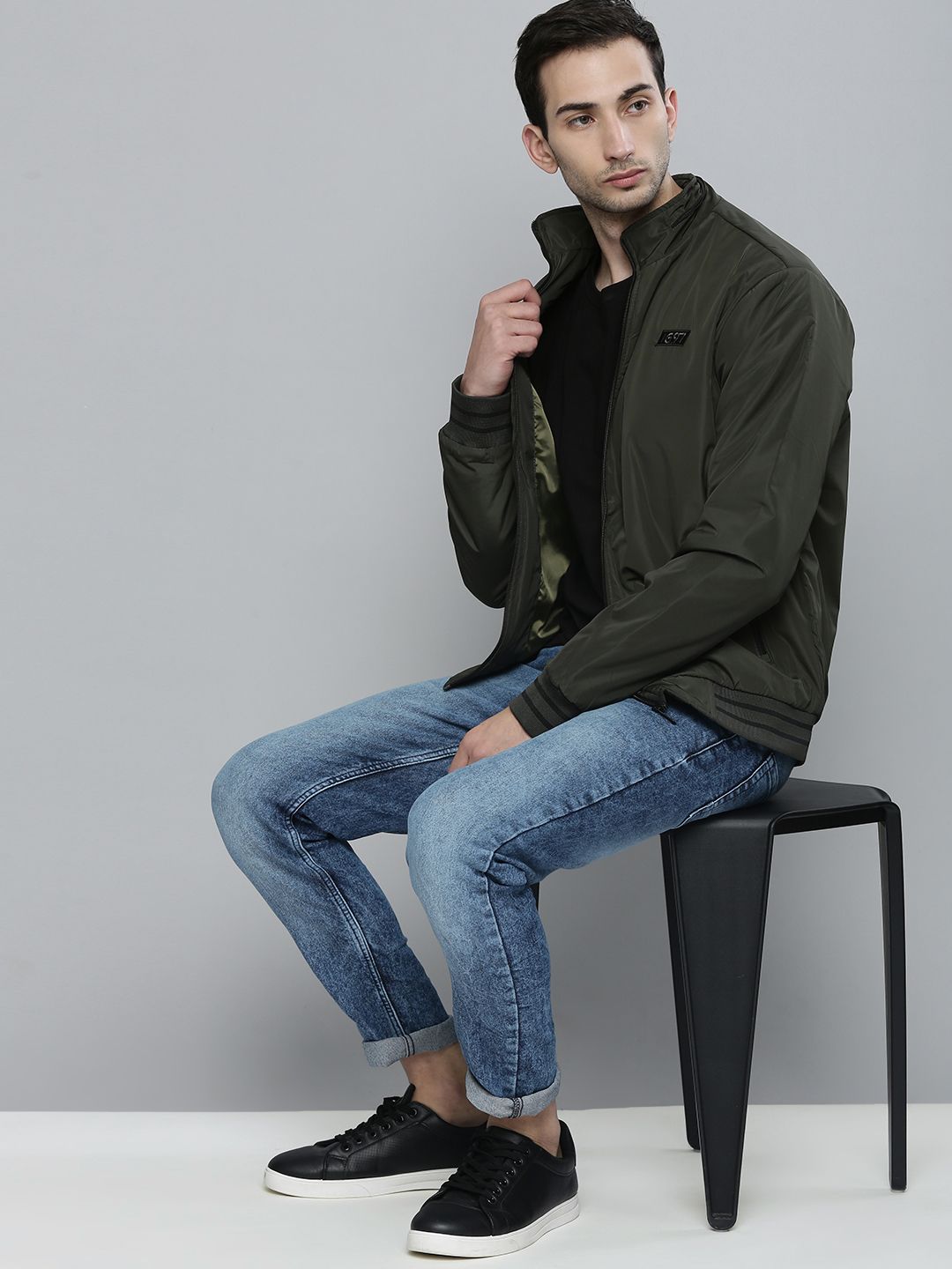 The Indian Garage Co Men Zip-Front Slim Fit Bomber Jacket