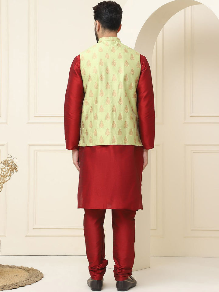 SOJANYA Mandarin Collar Kurta With Churidar & Nehru jacket