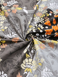 KLOTTHE Grey Floral Printed 300 TC King Bedsheets