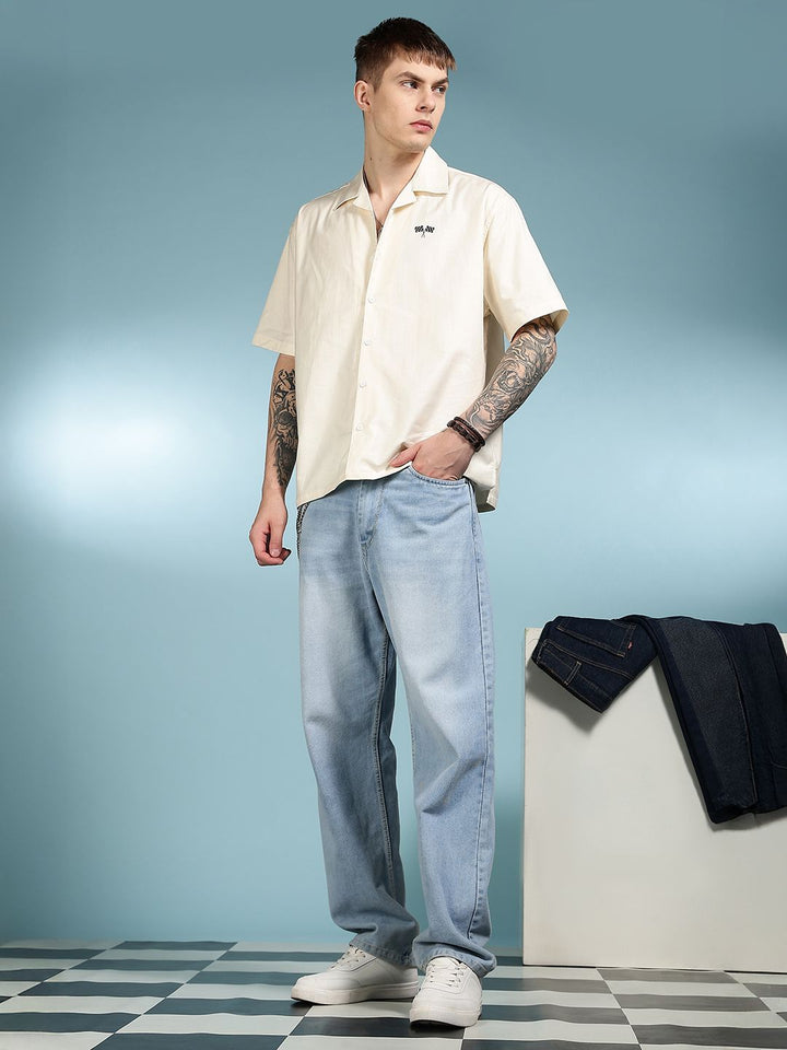 Eszett Finishing Line Printed Spread Collar Oversized Linen Shirt