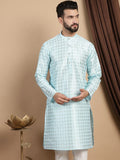 Anouk Turquoise Blue Ethnic Motifs Woven Design Mandarin Collar Kurta