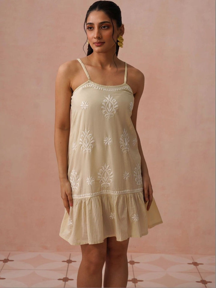 House of Chikankari Ethnic Motifs Embroidered Ruffled A-Line Dress