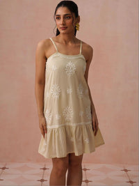 House of Chikankari Ethnic Motifs Embroidered Ruffled A-Line Dress