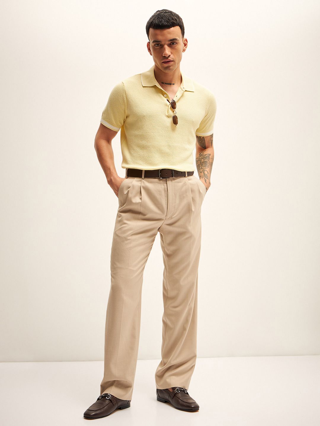 THE BEAR HOUSE Self Design Polo Collar T-Shirt