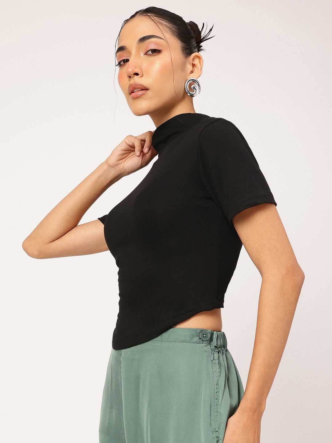 DressBerry Snatched Waist High Neck Ruched Top