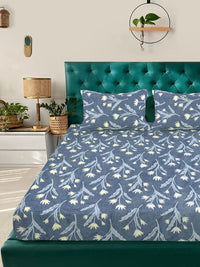 KLOTTHE Blue Floral Printed Dilengkapi 300 TC Blend King Cadar & 2 Sarung Bantal