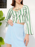 DressBerry Striped Tie-Up Empire Crop Top