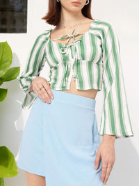 DressBerry Striped Tie-Up Empire Crop Top