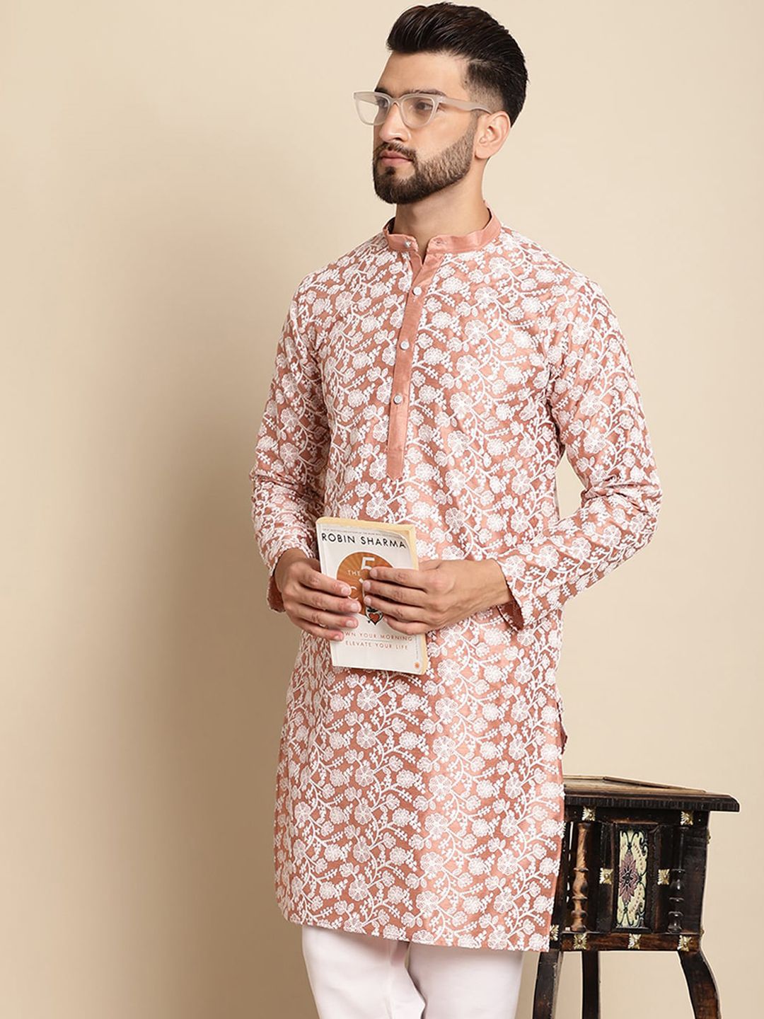 Kerja Benang Sulam Bunga Anouk Kurta Kolar Mandarin