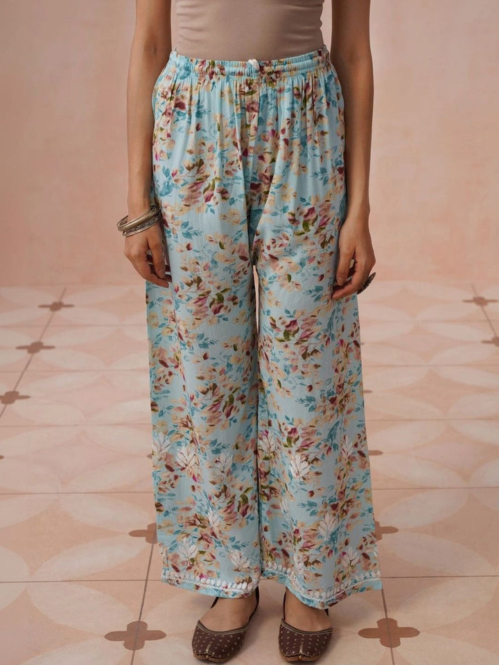 House of Chikankari Women Printed Regular Chikankari Kurta with Trousers