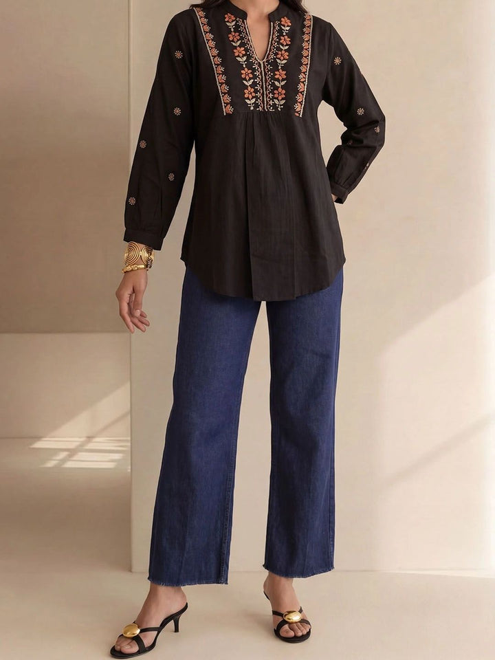 House of Chikankari Floral Bordir Ethnic Cotton Top