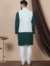 Kurta Lurus Kapas Tulen Sulam Bunga Anouk Dengan Jaket Churidar & Nehru