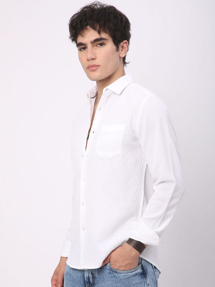 VASTRADO Men Classic Spread Collar Textured Slim Fit Casual Shirt