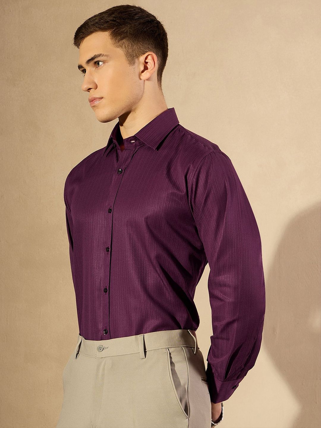 DENNISON Men Smart Spread Collar Textured Party Shirt