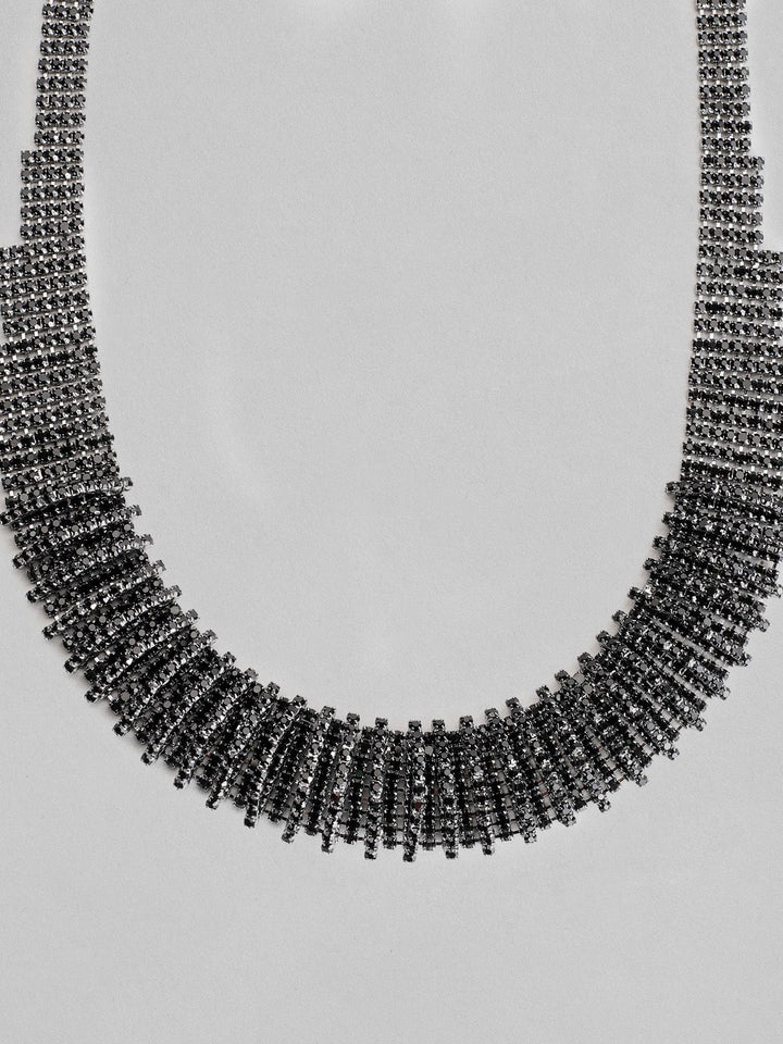 Rubans rhodium bersalut hitam beroksida beroketkan kalung choker