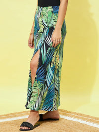 Berrylush Tropical Printed Slide Slit A-Line Maxi Skirt