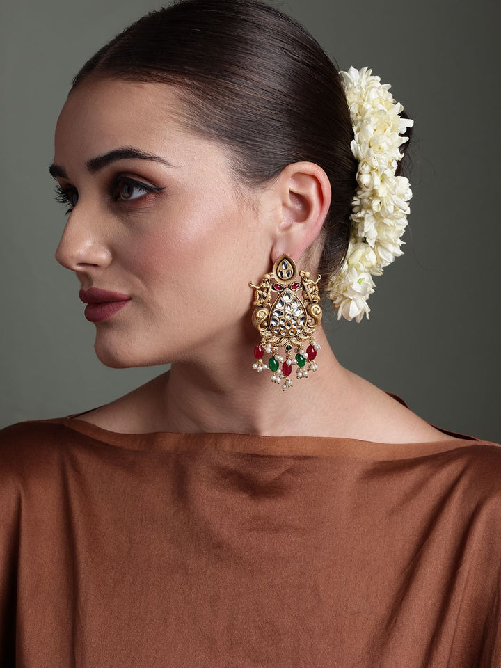 PANASH 22CT Gold Plated Cubic Zirconia Studded Drop Earrings