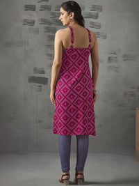 Anouk Fuchsia Bandhani Printed Halter Neck Straight Kurta