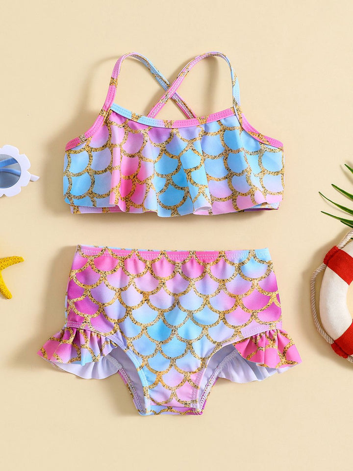 YK Girls Dicetak Top & Shorts Swim Set
