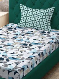 Myntra Elegant Homes White Geometric 300 TC Cadar Katil Single dengan 1 Sarung Bantal