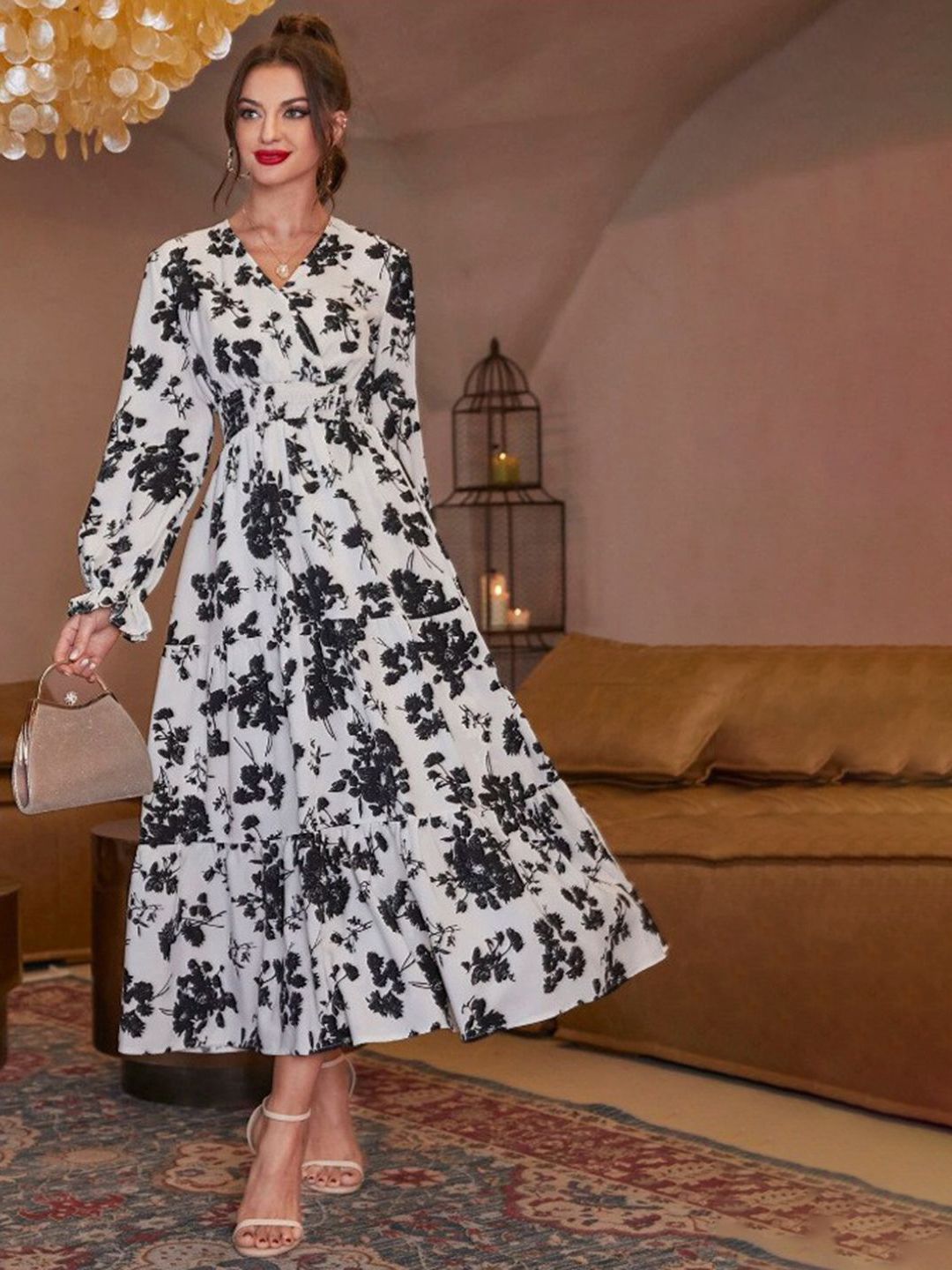 DressBerry Women Floral Print Fit and Flare Midi Dress