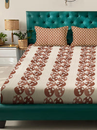 KLOTTHE Coklat & Putih Kapas Bercetak Bunga 400 TC Set Cadar King 2.5 m x 2.25 m