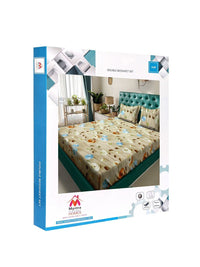 Myntra Elegant Homes Beige & Blue Floral 300 TC Cadar Katil King dengan 2 Sarung Bantal
