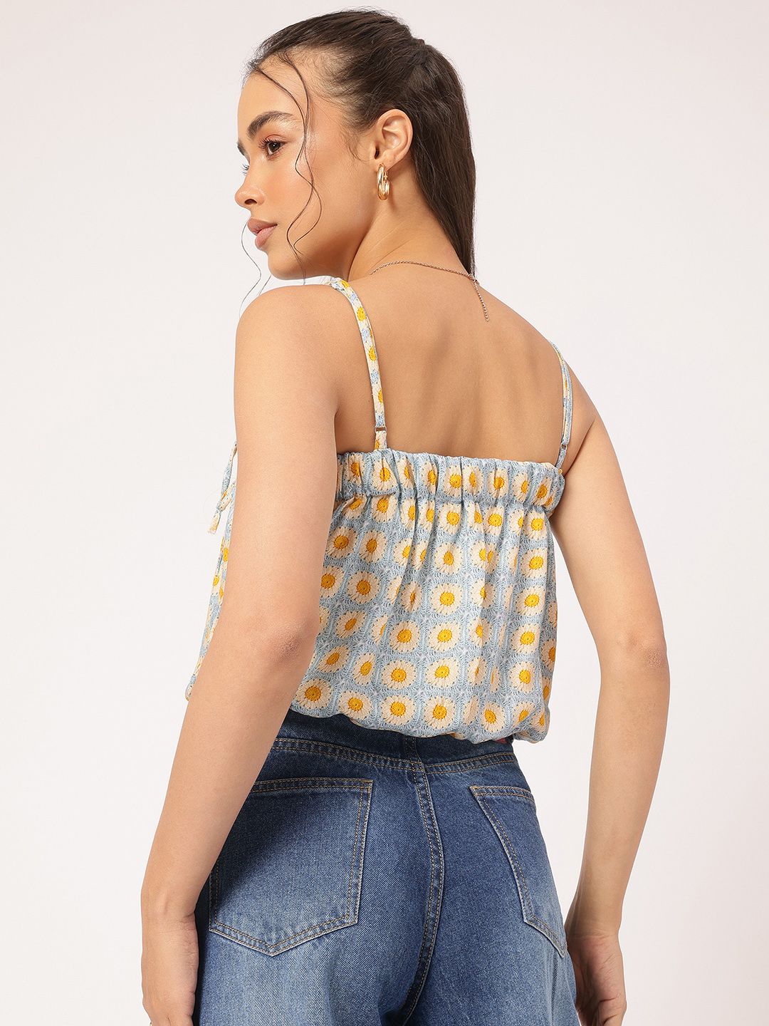 DressBerry Nature's Canvas Floral Print Crop Blouson Top