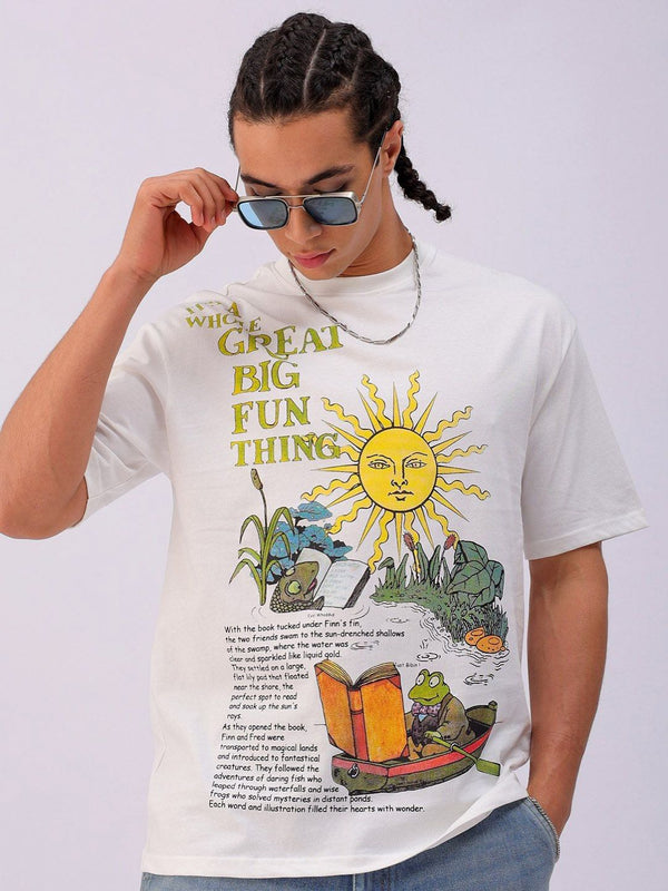 The Indian Garage Co Men Typography Printed Round Neck Pure Cotton Oversized T-Shirt