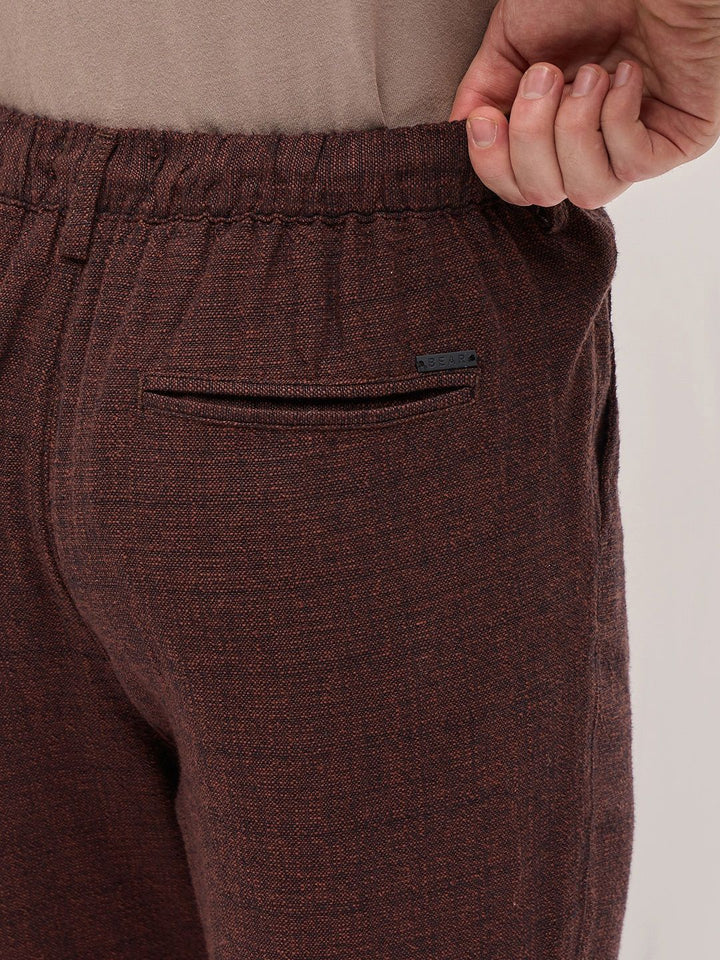 THE BEAR HOUSE Men Textured Tapered Fit Pleated Chinos Trousers