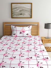 Myntra Elegant Homes White Floral Polycotton 300 TC Single Fine Bedsheet with a Pillow Cover-89 x 59 inches
