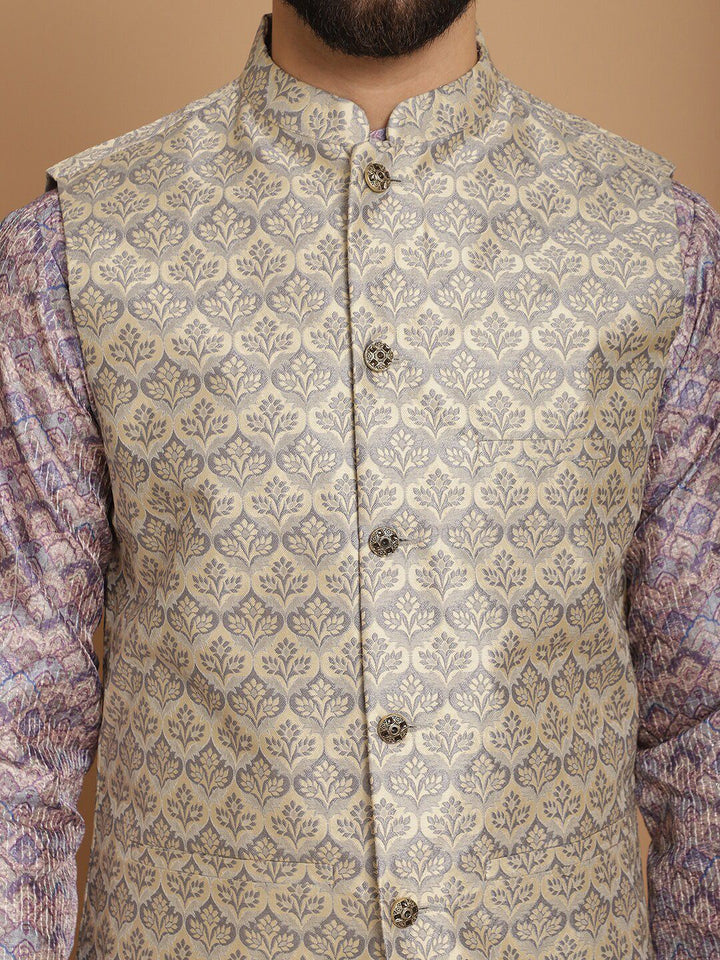 Anouk Ethnic Motifs Printed Straight Kurta with Churidar & Nehru Jacket