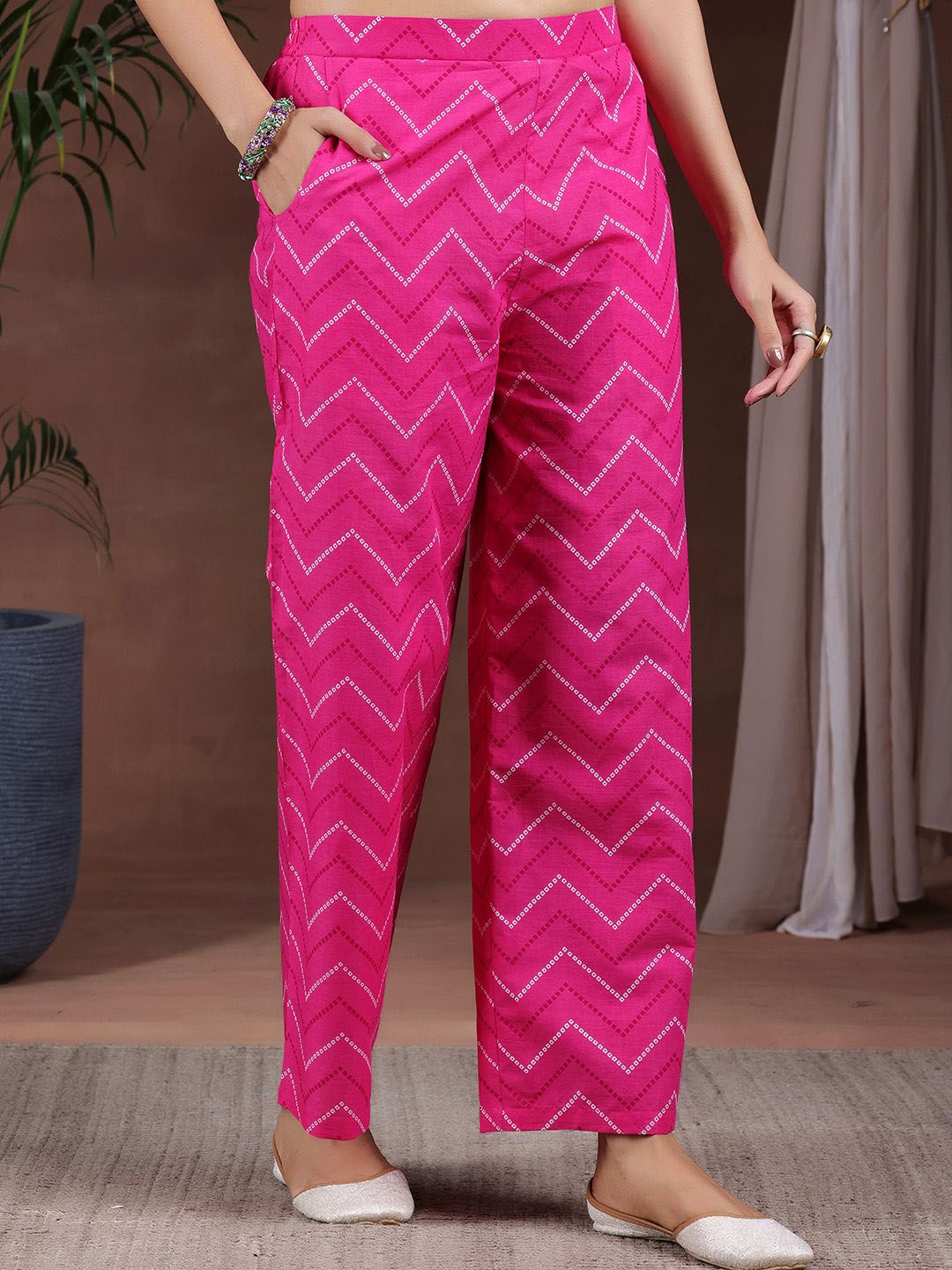 Libas Bandhani Printed Pure Cotton Kurta with Palazzos & Dupatta