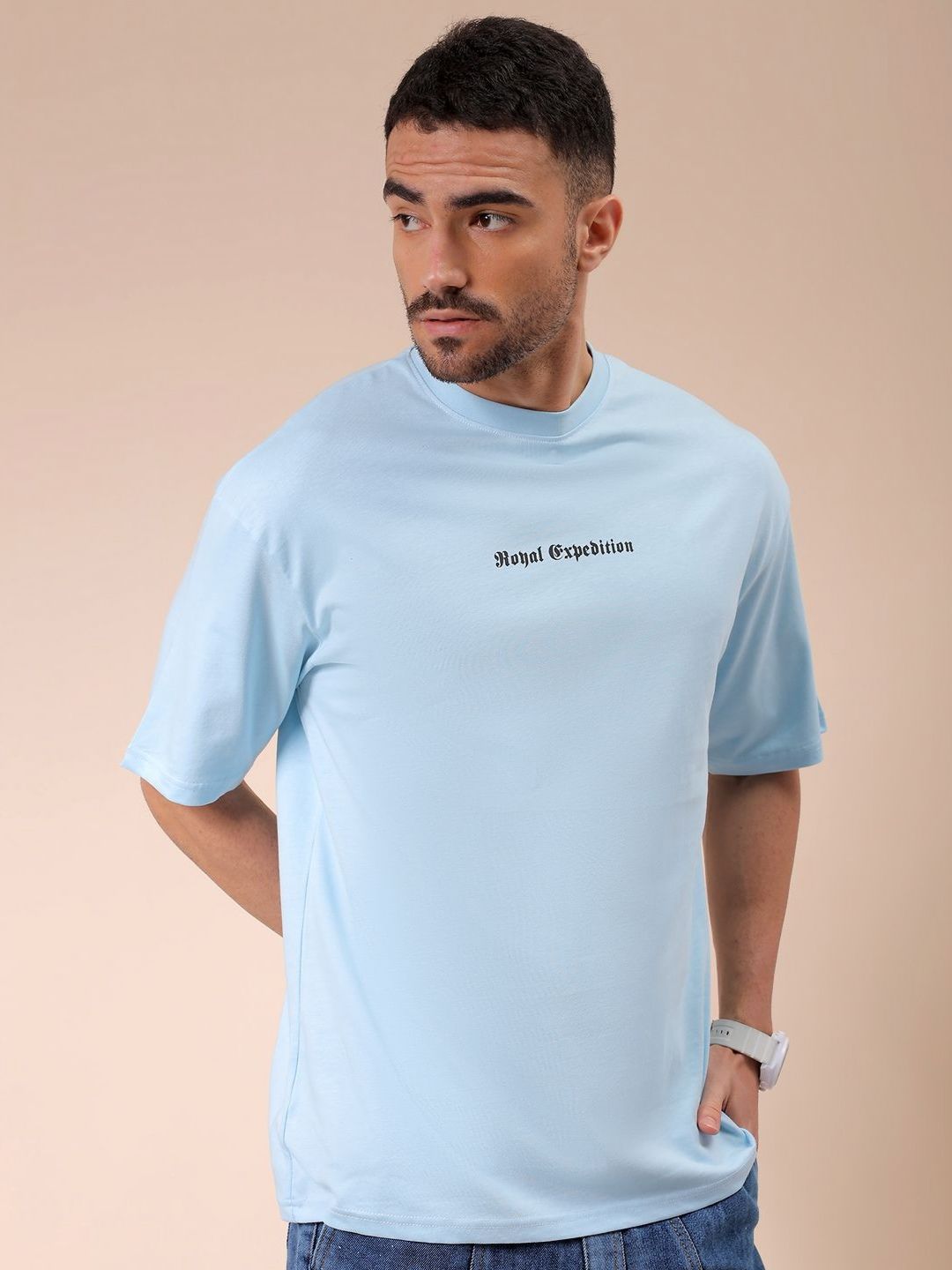 The Indian Garage Co Men Graphic Printed Round Neck Cotton Oversized T-shirt