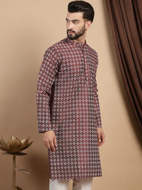 Anouk Geometric Woven Design Mandarin Collar A-Line Kurta