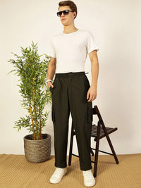 Thomas Scott Men Smart Loose Fit Mid-Rise Easy Wash Cotton Cargos Trousers