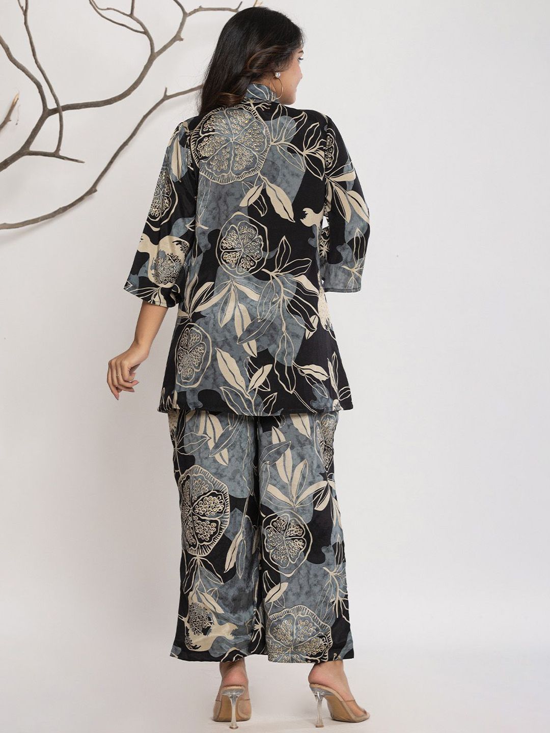 Varanga Printed Shirt Collar Top With Trousers Co-Ords