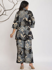 Varanga Printed Shirt Collar Top With Trousers Co-Ords