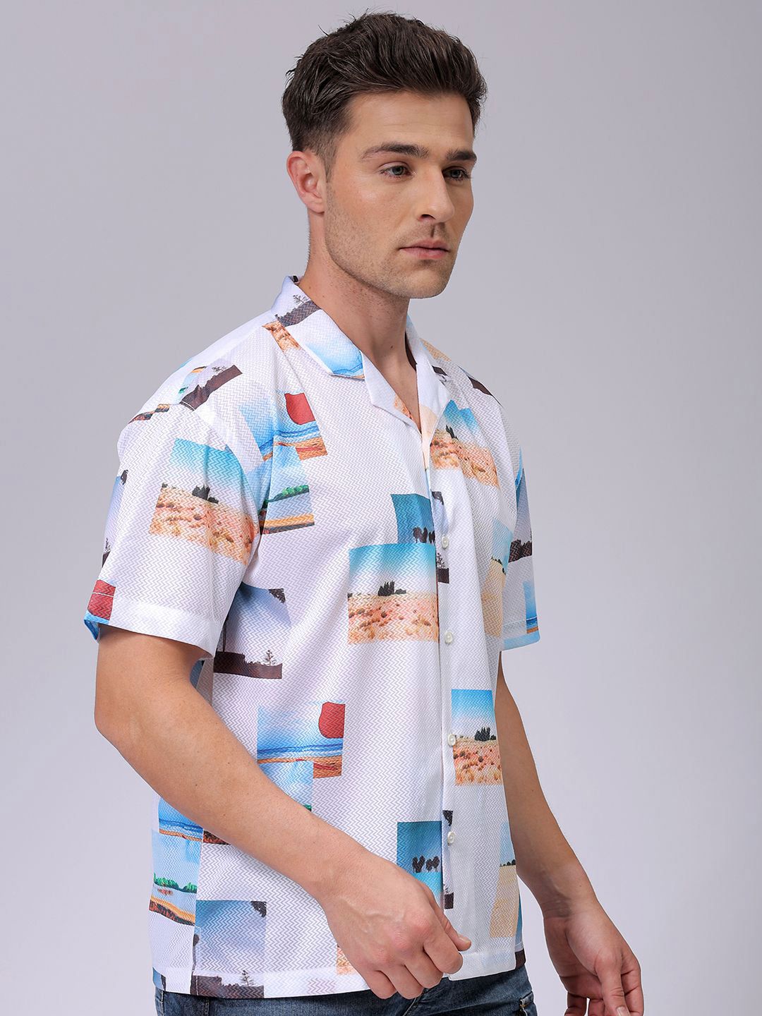 The Indian Garage Co Men Relaxed Fit Photo Printed Textured Resortwear Shirt