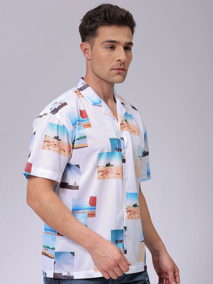 The Indian Garage Co Men Relaxed Fit Photo Printed Textured Resortwear Shirt