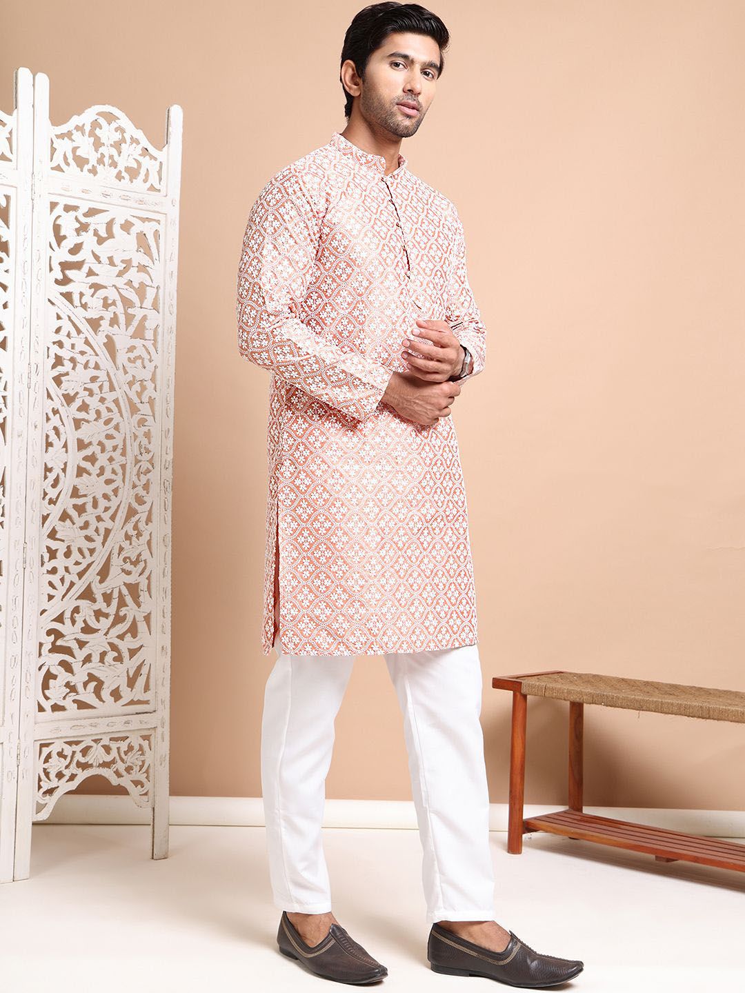 Anouk Men Ethnic Motifs Embroidered Regular Chikankari Kurta with Pyjamas