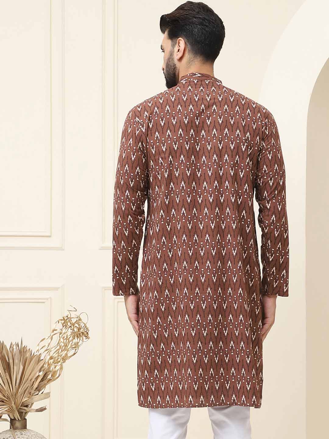 SOJANYA Motif Etnik Bercetak Kolar Jalur Biasa Kapas Tulen Kurta Lurus