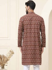 SOJANYA Motif Etnik Bercetak Kolar Jalur Biasa Kapas Tulen Kurta Lurus