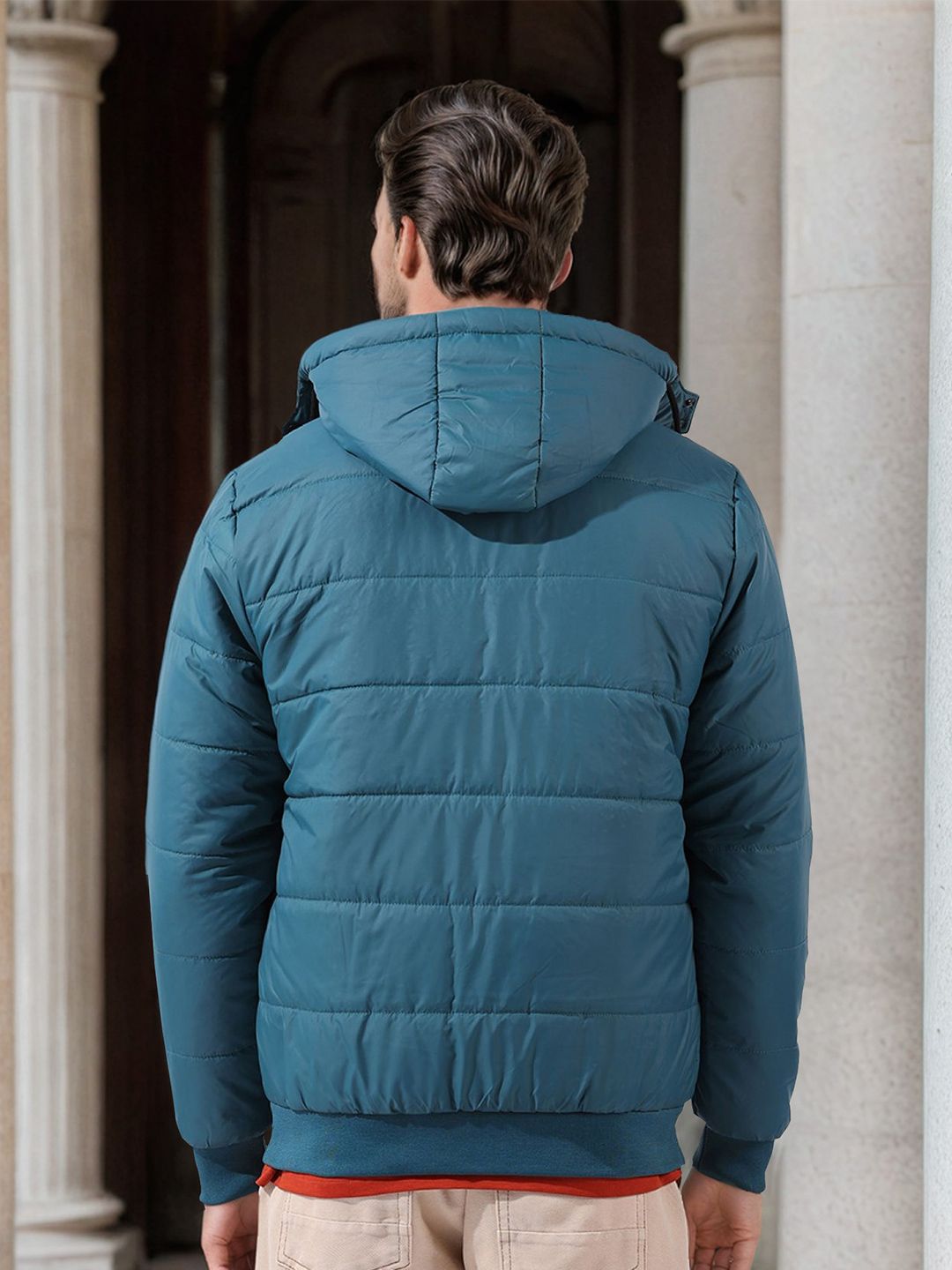 The Indian Garage Co Men Men Regular Fit Badges Hooded Puffer Jacket