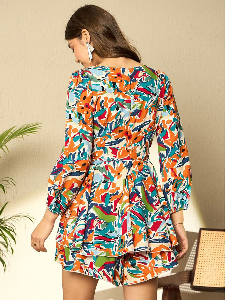 Berrylush Women Printed Sweetheart Neck Playsuit