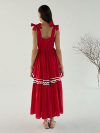 Pink Paprika by SASSAFRAS Women Solid Tie-Up Neck Fit & Flare Maxi Dress